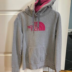The North Face Gray Hoodie with Pink Accents